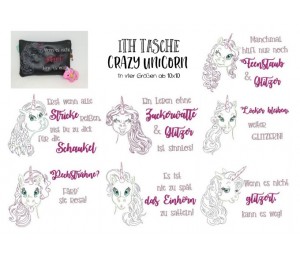 Stickserie ITH - Crazy Unicorn Zipper Tasche